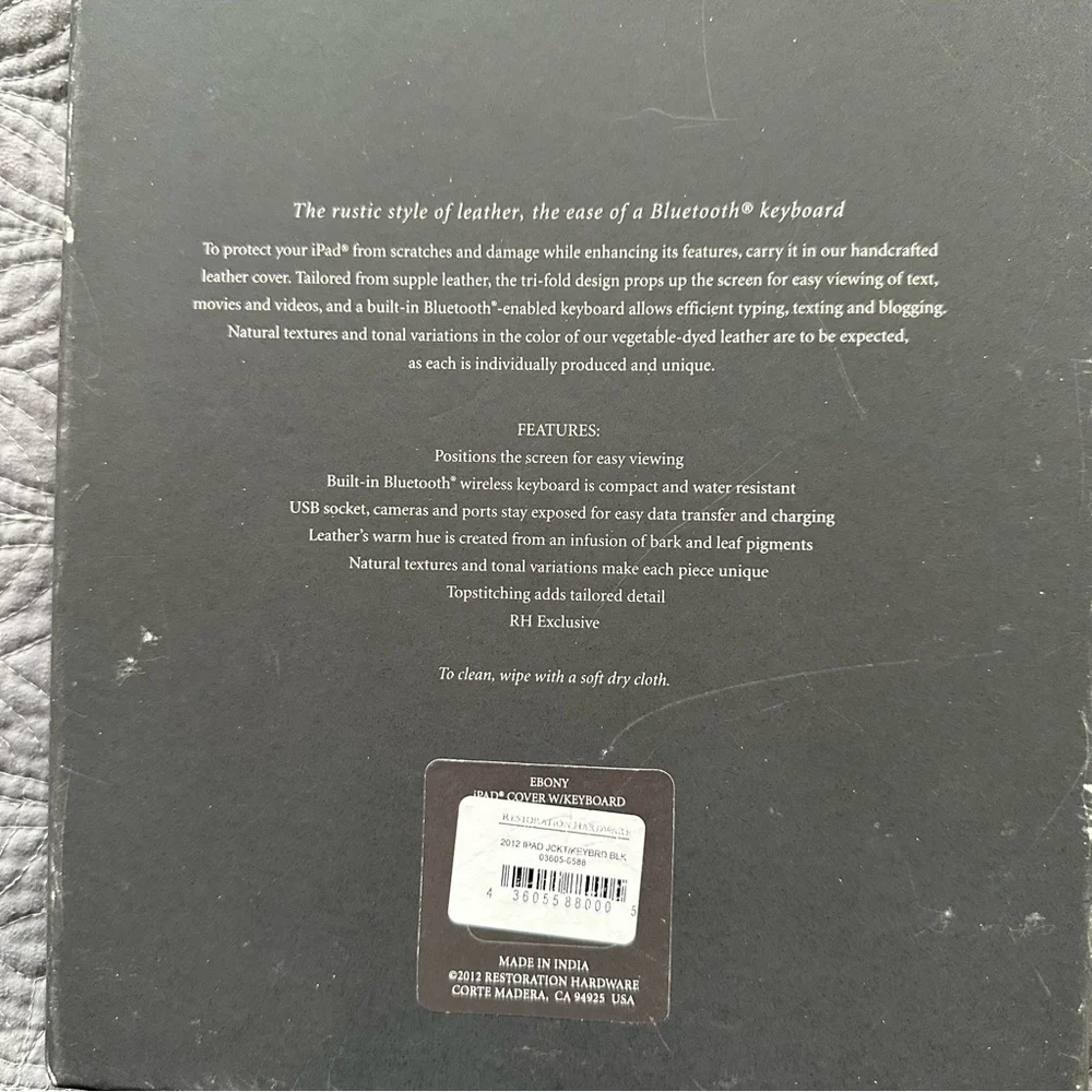 Black Restoration Hardware Artisan Leather IPad/iPad 2 Cover with Keyboard
